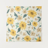 ひまわり継ぎ目のパターン。黄色デイジーオンwh タペストリー (正面(横))