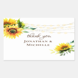 ひまわり緑のストリングライトあ素朴りがとう 長方形シール