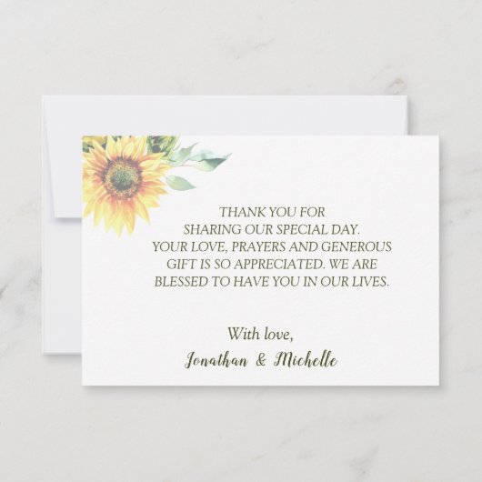 ひまわり緑のストリングラ素朴イト結婚ズ サンキューカード (裏面)