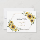 ひまわり緑の幾何学模様結婚金ゴールド サンキューカード (正面)