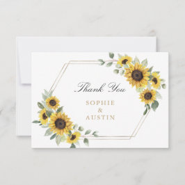 ひまわり緑の幾何学模様結婚金ゴールド サンキューカード