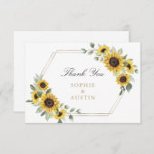 ひまわり緑の幾何学模様結婚金ゴールド サンキューカード (正面/裏面)