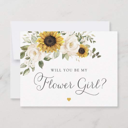 ひまわり緑の白い花の女結婚の子 招待状 (正面)