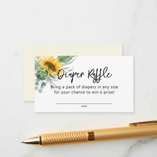 ひまわり緑の赤ちゃんシャワーおむつラッフル エンクロージャーカード (正面/裏面インサイチュ)