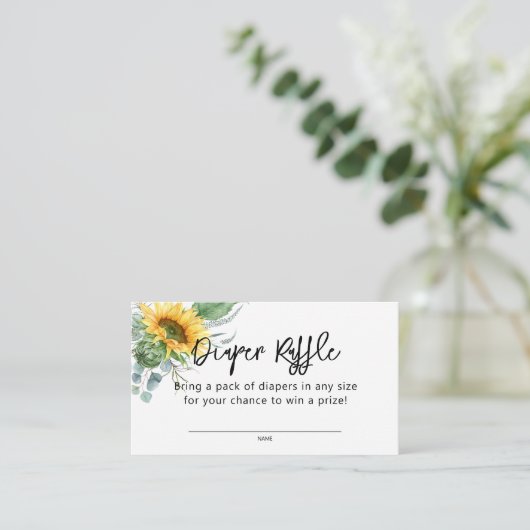 ひまわり緑の赤ちゃんシャワーおむつラッフル エンクロージャーカード (スタンド正面)