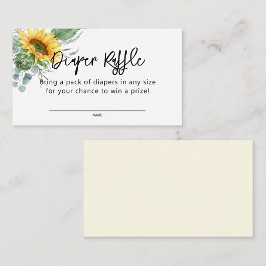 ひまわり緑の赤ちゃんシャワーおむつラッフル エンクロージャーカード (正面/裏面)
