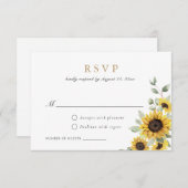 ひまわり緑の金ゴールド幾何学結婚式RSVP 招待状 (正面/裏面)