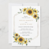 ひまわり緑の金ゴールド幾何結婚の 招待状 (正面)