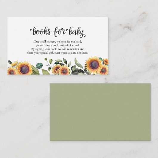 ひまわり緑秋赤ちゃんシャワーベビー本 エンクロージャーカード (正面/裏面)