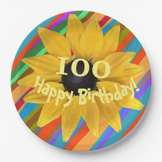 ひまわり編集可能な年誕生日紙プレート ペーパープレート (正面)