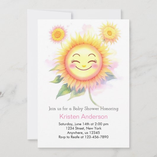 ひまわり美しいサンシャインガールベビーシャワー 招待状 (正面)