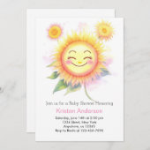 ひまわり美しいサンシャインガールベビーシャワー 招待状 (正面/裏面)
