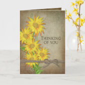 ひまわり考えるの花 – あなたの – 茶色の質感 カード (黄色い花)