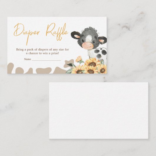 ひまわり聖い牛の赤ちゃんシャワーおむつラッフル エンクロージャーカード (正面/裏面)