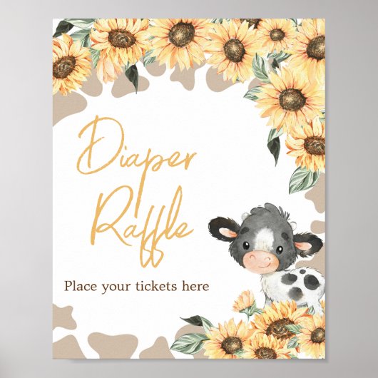 ひまわり聖い牛の赤ちゃんシャワーおむつラッフル ポスター (正面)