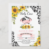 ひまわり聖牛プリントファースト誕生日 招待状 (正面)