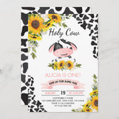ひまわり聖牛プリントファースト誕生日 招待状 (正面/裏面)