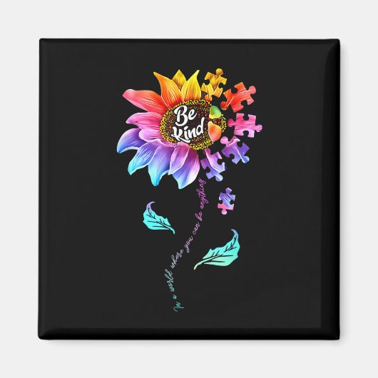 ひまわり自閉症の意識は親切なパズルママSupp マグネット (正面)