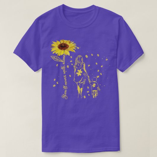 ひまわり自閉症の意識を一人で歩くことはない Tシャツ (デザイン正面)