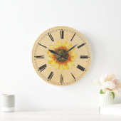 ひまわり色あせたシェブロンの壁時計 ラージ壁時計 (ホーム)