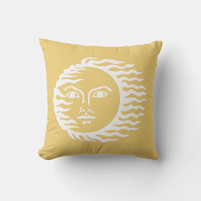 ひまわり色の太陽の人面 アウトドアクッション (正面)