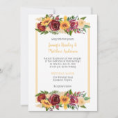 ひまわり花とバーガンディフローラドロップ金ゴールドフレーム 招待状 (正面)