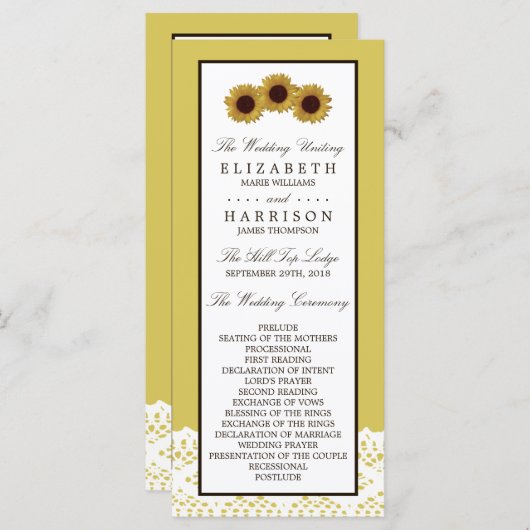ひまわり花とヴィンテージレース結婚式 プログラム (正面/裏面)