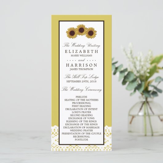 ひまわり花とヴィンテージレース結婚式 プログラム (スタンド正面)