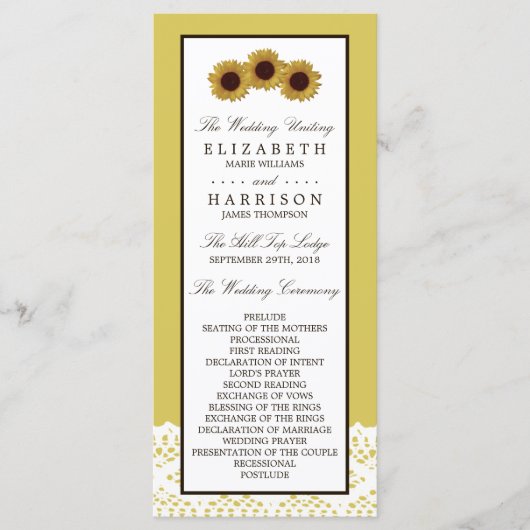 ひまわり花とヴィンテージレース結婚式 プログラム (正面)