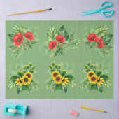 ひまわり花と赤いケシの要素のデコページ 薄葉紙 (クラフト)