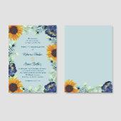 ひまわり花と青い花緑のフローラ結婚 招待状