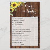 ひまわり花の上または下ブライダルシャワーゲームカード チラシ (正面)