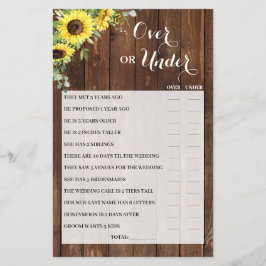 ひまわり花の上または下ブライダルシャワーゲームカード チラシ