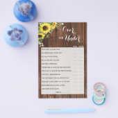 ひまわり花の上または下ブライダルシャワーゲームカード チラシ (シングル)