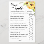 ひまわり花の上または下ブライダルシャワーゲームカード チラシ (正面)