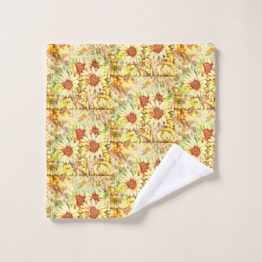 ひまわり花の名前テンプレート バスタオルセット (ウォッシュタオル)