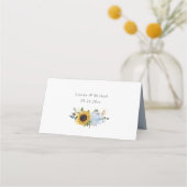 ひまわり花ほこりっぽい青い花エレガントな結婚式 プレイスカード (裏面)