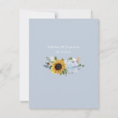 ひまわり花ほこりっぽい青い花エレガントな結婚式 招待状 (裏面)