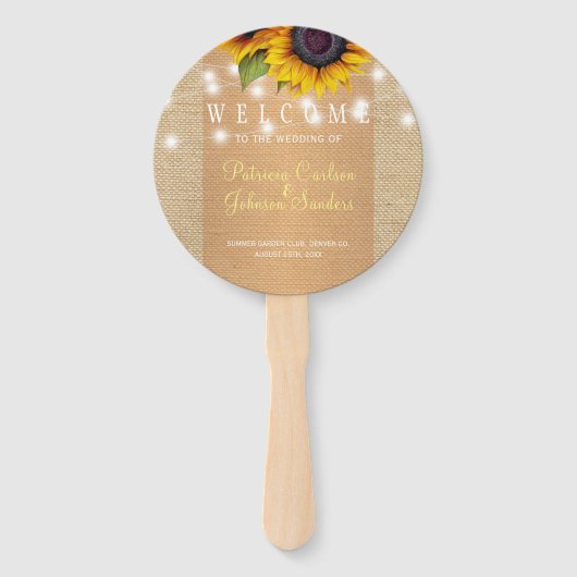 ひまわり花カントリーラップ金ゴールド結婚式の引き出物 ハンドファン (正面)