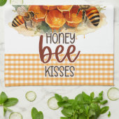 ひまわり花ギンガムハチミツバチ キッチンタオル (折り畳み)