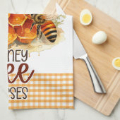 ひまわり花ギンガムハチミツバチ キッチンタオル (四つ折り)