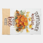 ひまわり花ギンガムハチミツバチ キッチンタオル (横)