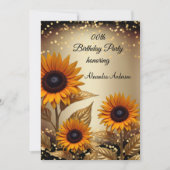 ひまわり花グリッターブロンズ金ゴールドブラック誕生日 招待状 (正面)