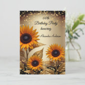 ひまわり花グリッターブロンズ金ゴールドブラック誕生日 招待状 (スタンド正面)