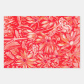 ひまわり花フローラアートイエローブルーレッド ラッピングペーパーシート (正面3)