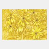 ひまわり花フローラアートグリーンイエローバイオレット ラッピングペーパーシート (正面3)