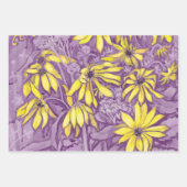 ひまわり花フローラアートグリーンイエローパープル ラッピングペーパーシート (正面2)