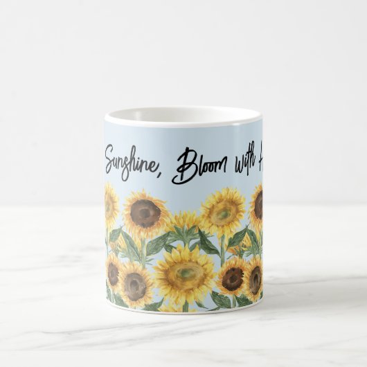 ひまわり花フローラパーソナライズされた引用文 コーヒーマグカップ (中央)