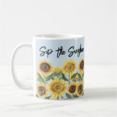 ひまわり花フローラパーソナライズされた引用文 コーヒーマグカップ (左)