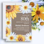 ひまわり花ホワイトデイジーズバーラップ80誕生日 招待状